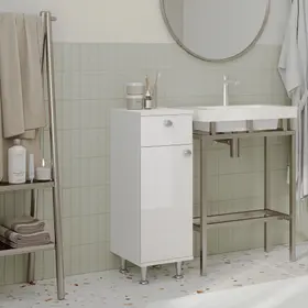 Corp Baie Zaria, 1 Sertar, 1 Usa, Alb lucios/Alb, MDF, L 30 x l 35 x H 85 cm